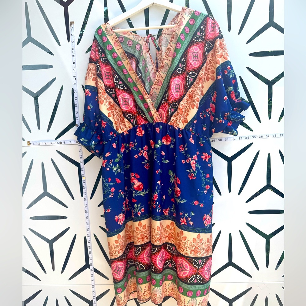 Deep-V Colorful Floral Bohemian Dress